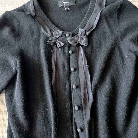 Aqua Cashmere 100% Cashmere Black Cardigan Sweater – Bow Detail | Size M - Picture 2 of 4